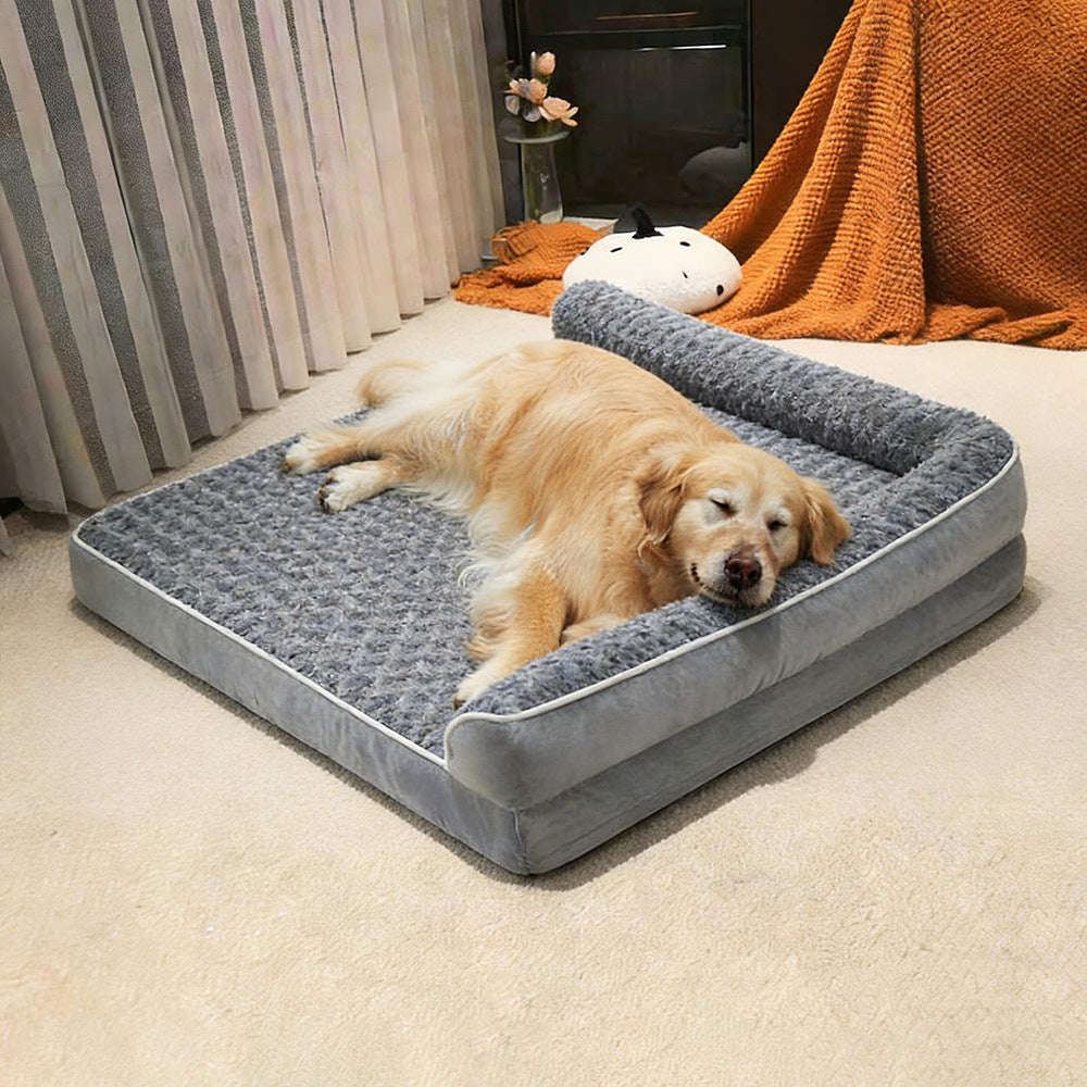 L-Shaped Rose Velvet Pet Sofa Bed Washable Comfort