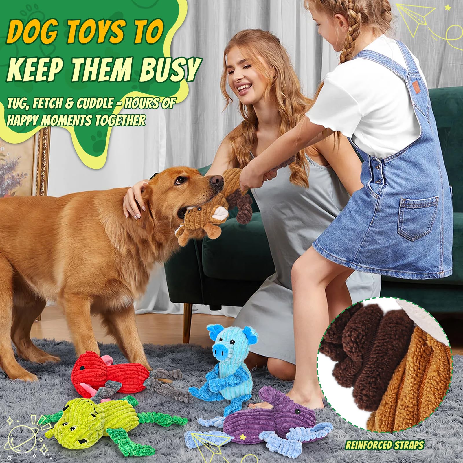 5-Pack Durable Squeaky Plush Dog Toy Bundle Set