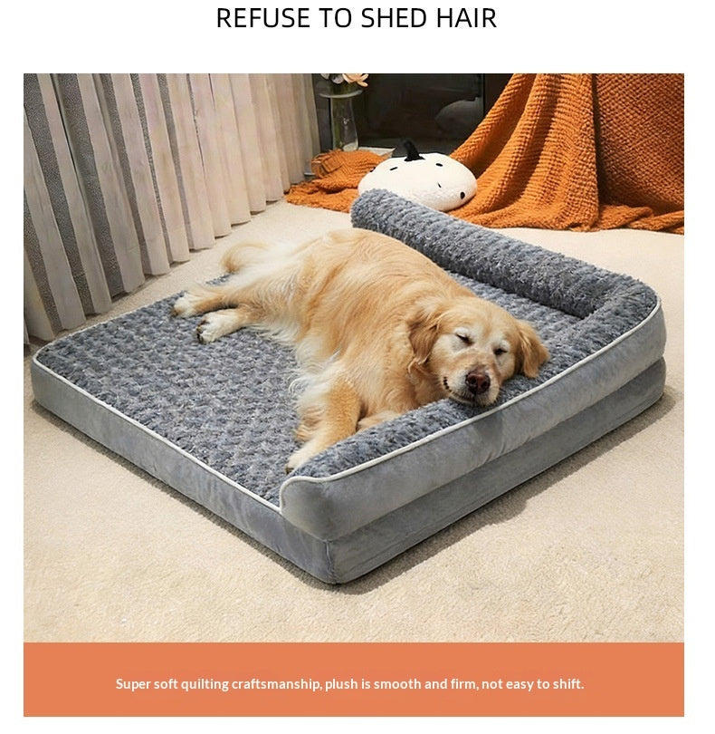 L-Shaped Rose Velvet Pet Sofa Bed Washable Comfort