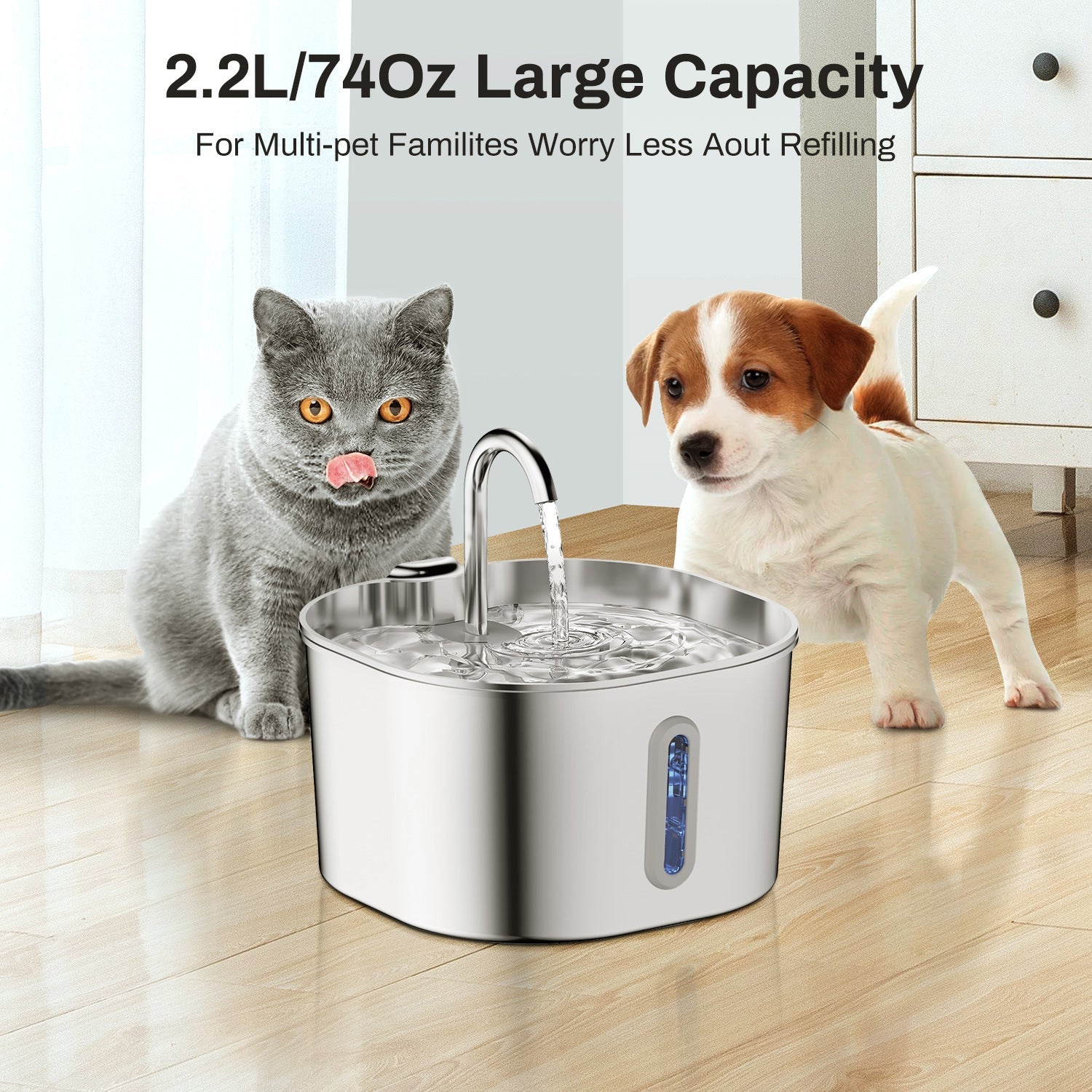 Stainless Steel Smart Pet Water Fountain Large Capacity Dispenser