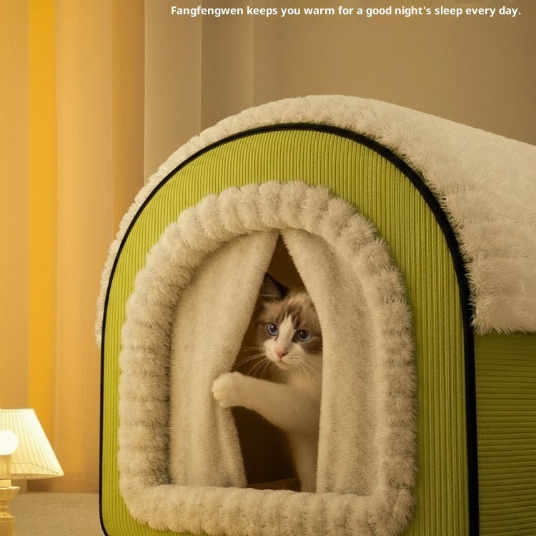 Winter Thickened Enclosed Cat Bed for All Seasons