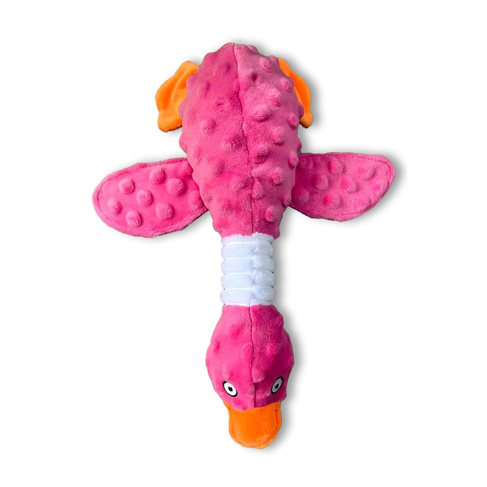 Durable Squeaky Crinkle Duck Plush Dog Toy Pink