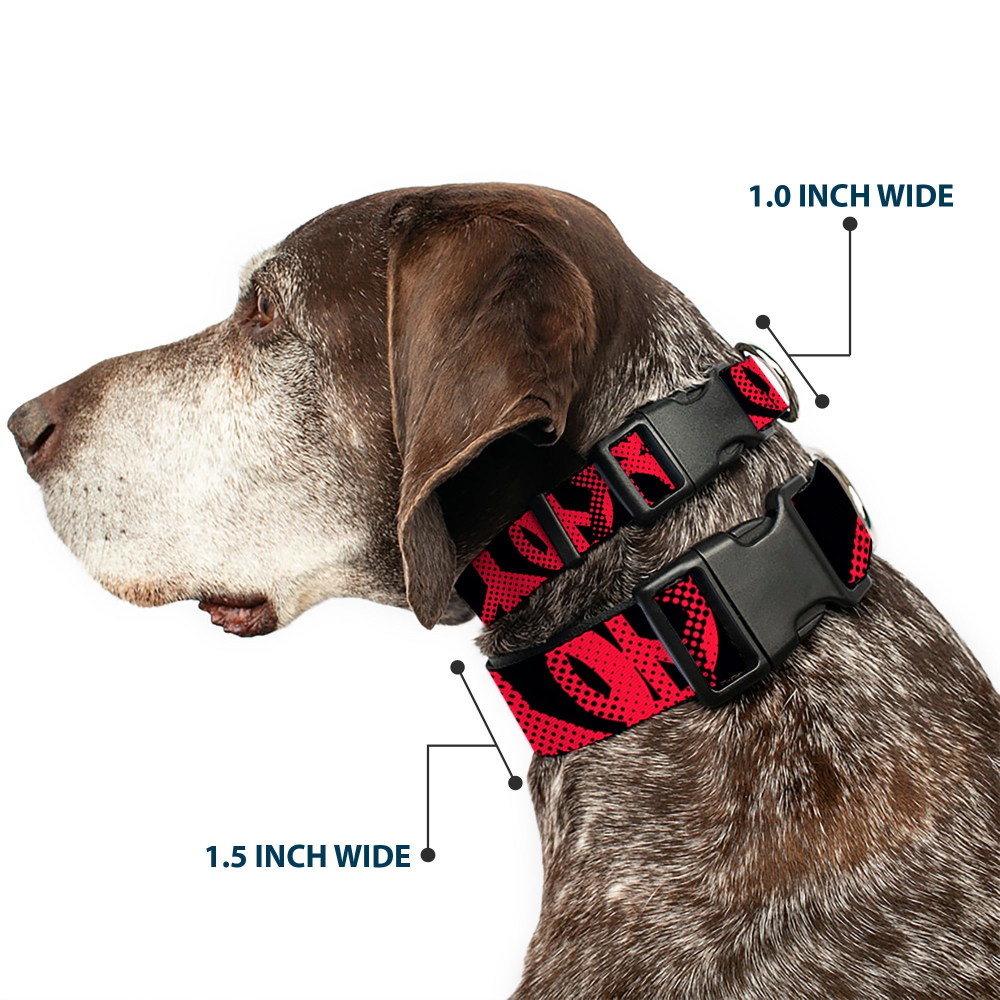 Peace Dots Plastic Clip Dog Collar Black Fuchsia Adjustable