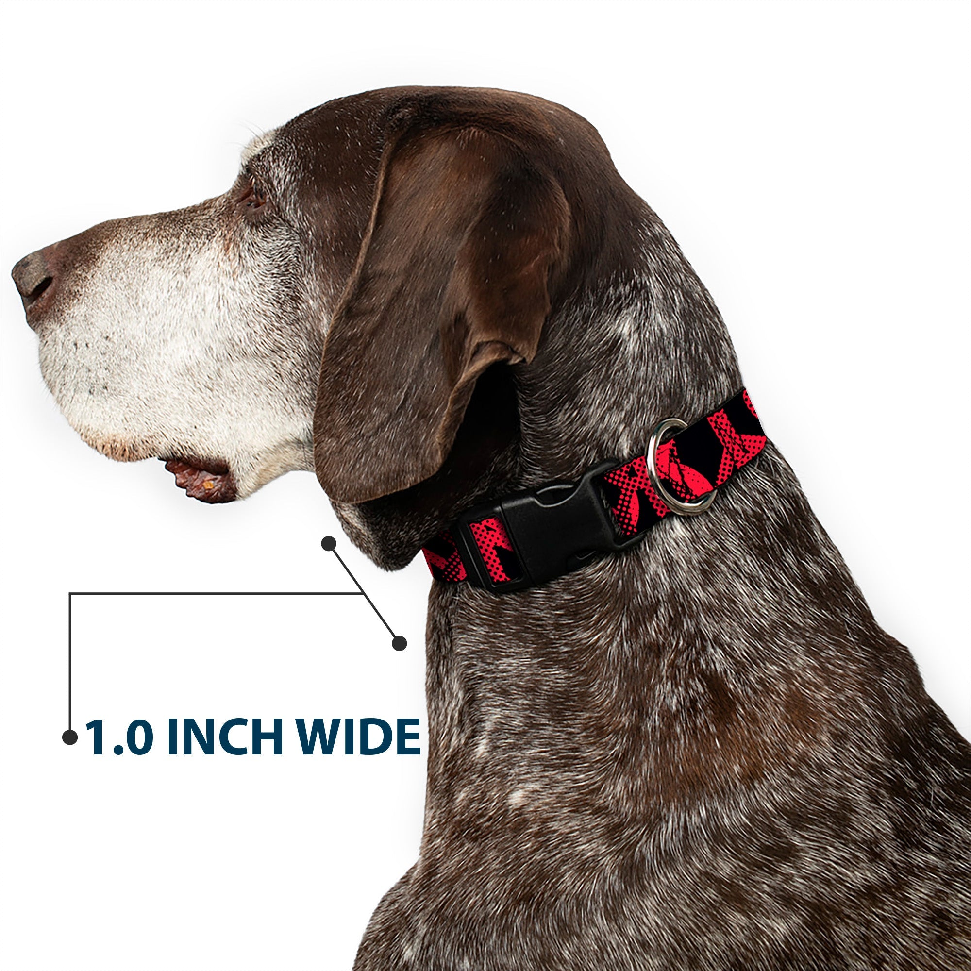 Peace Dots Plastic Clip Dog Collar Black Fuchsia Adjustable