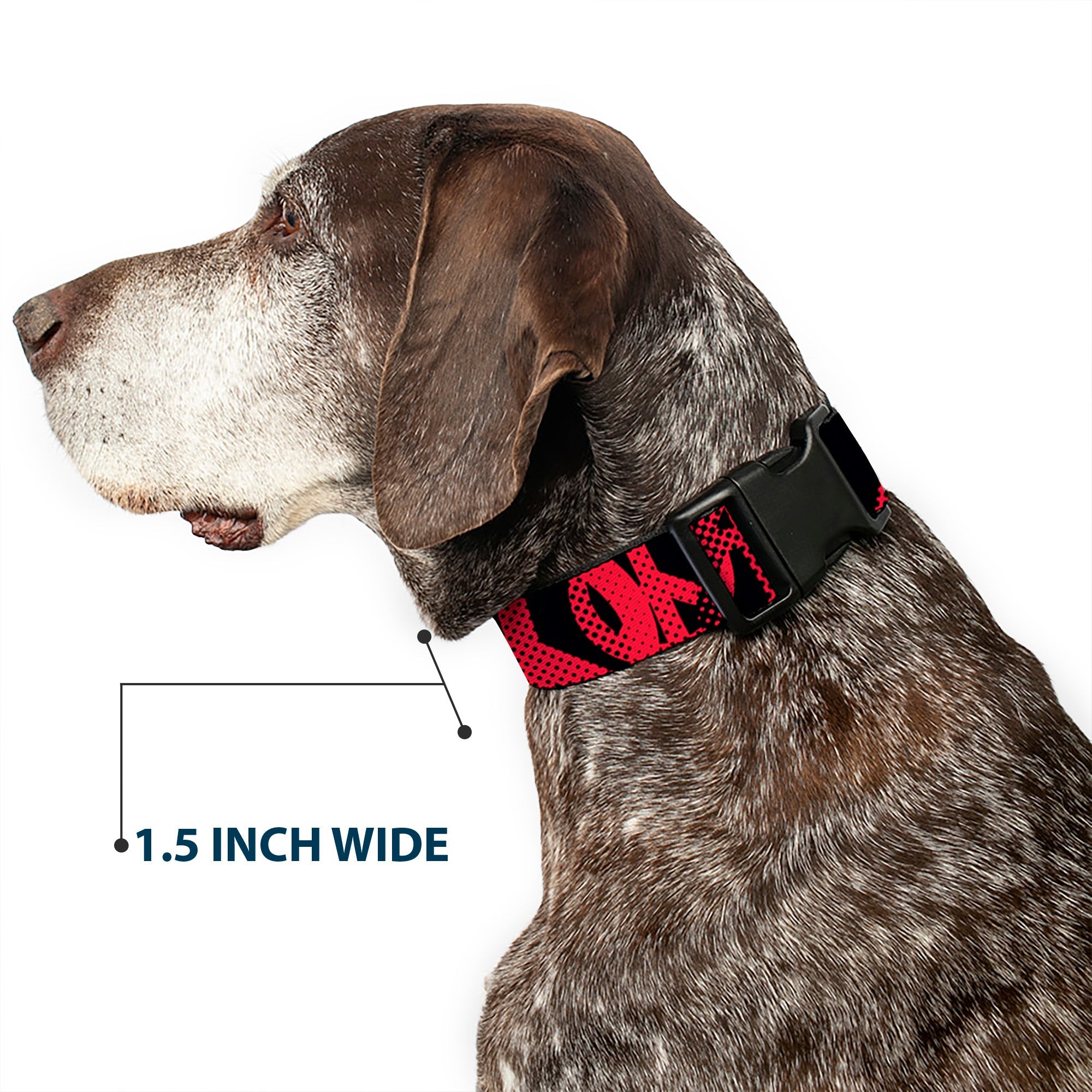 Peace Dots Plastic Clip Dog Collar Black Fuchsia Adjustable