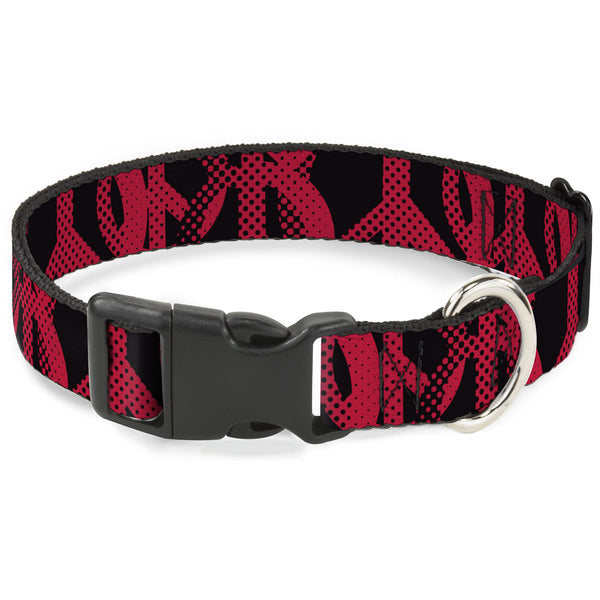 Peace Dots Plastic Clip Dog Collar Black Fuchsia Adjustable