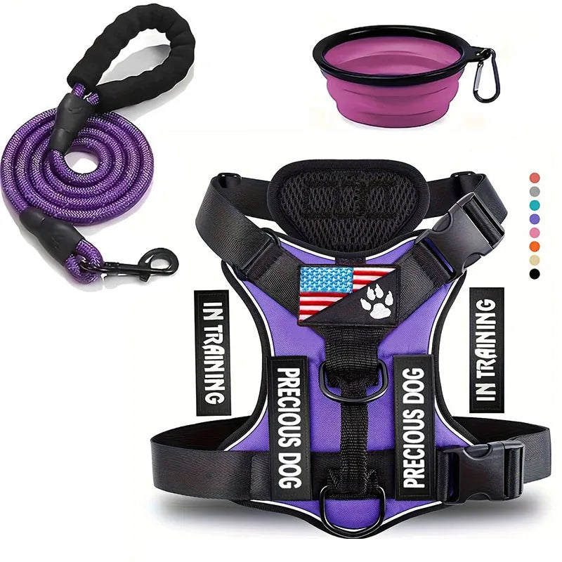 Service Dog Harness Leash Set with Folding Bowl