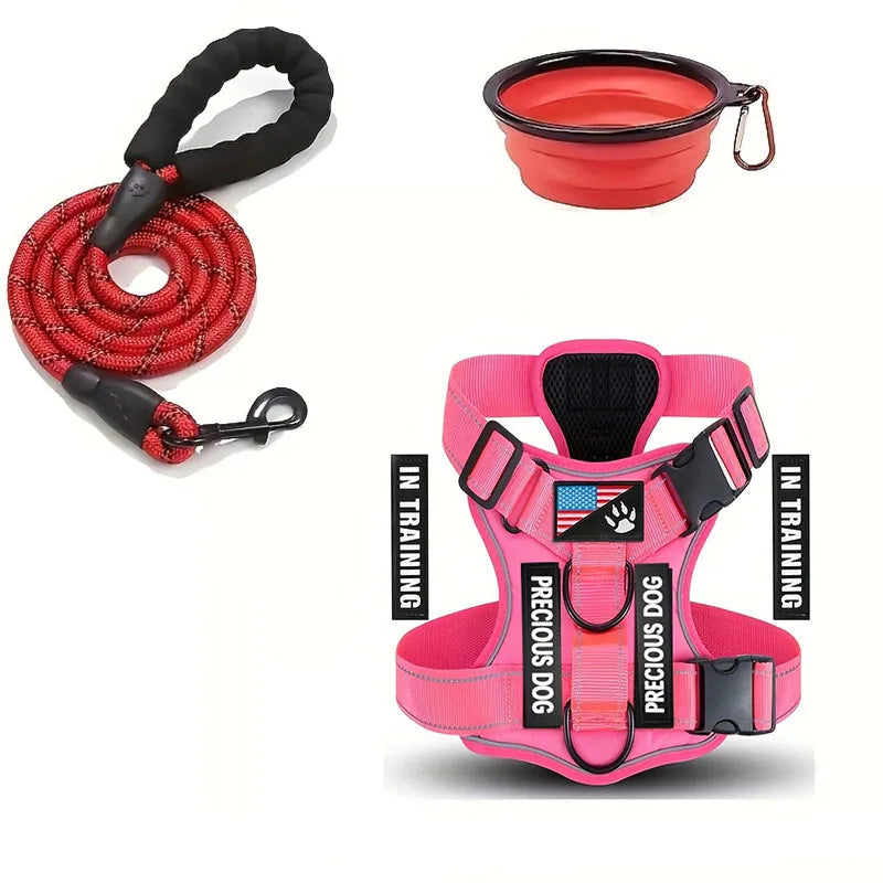 Service Dog Harness Leash Set with Folding Bowl