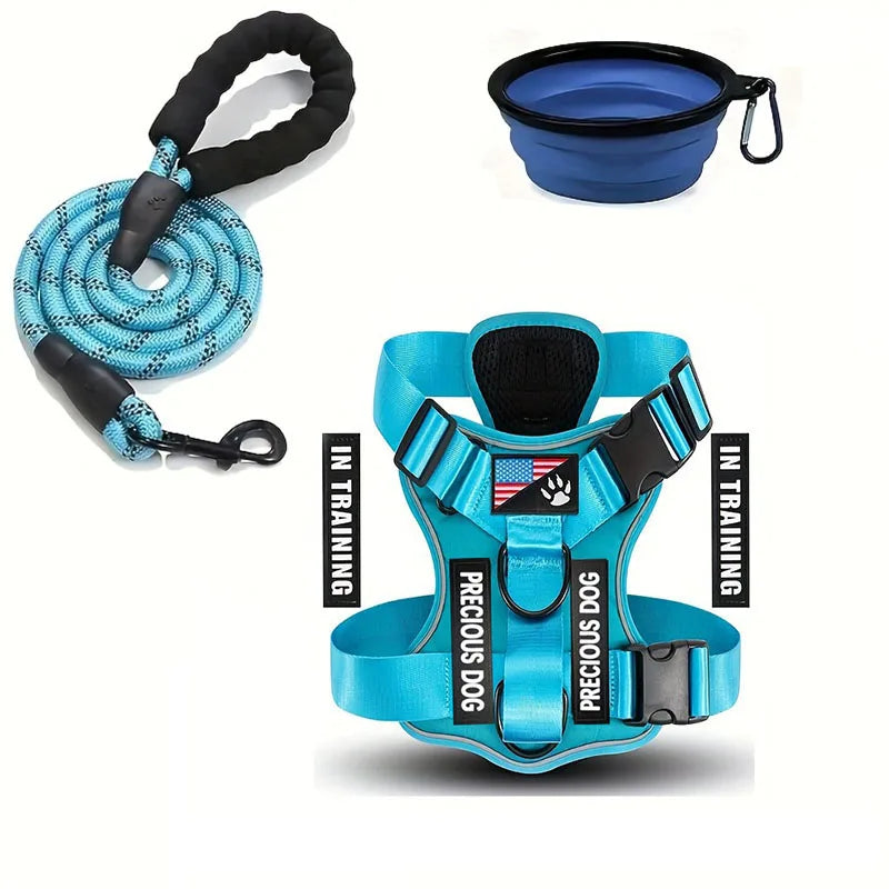 Service Dog Harness Leash Set with Folding Bowl