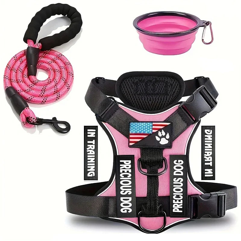 Service Dog Harness Leash Set with Folding Bowl