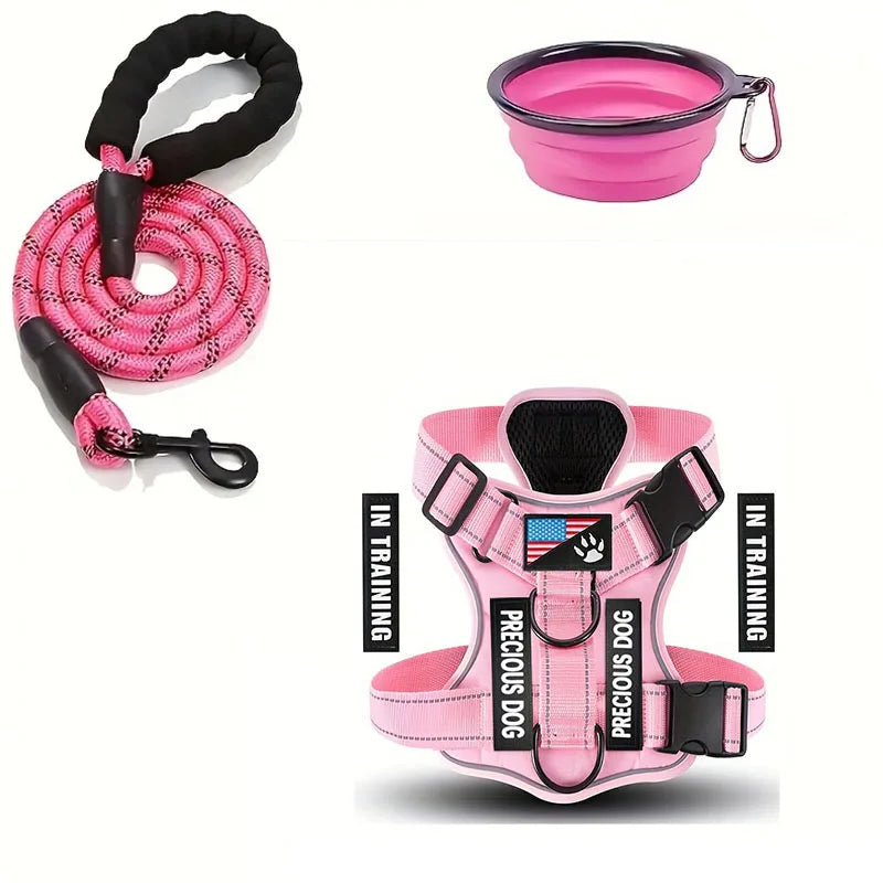 Service Dog Harness Leash Set with Folding Bowl