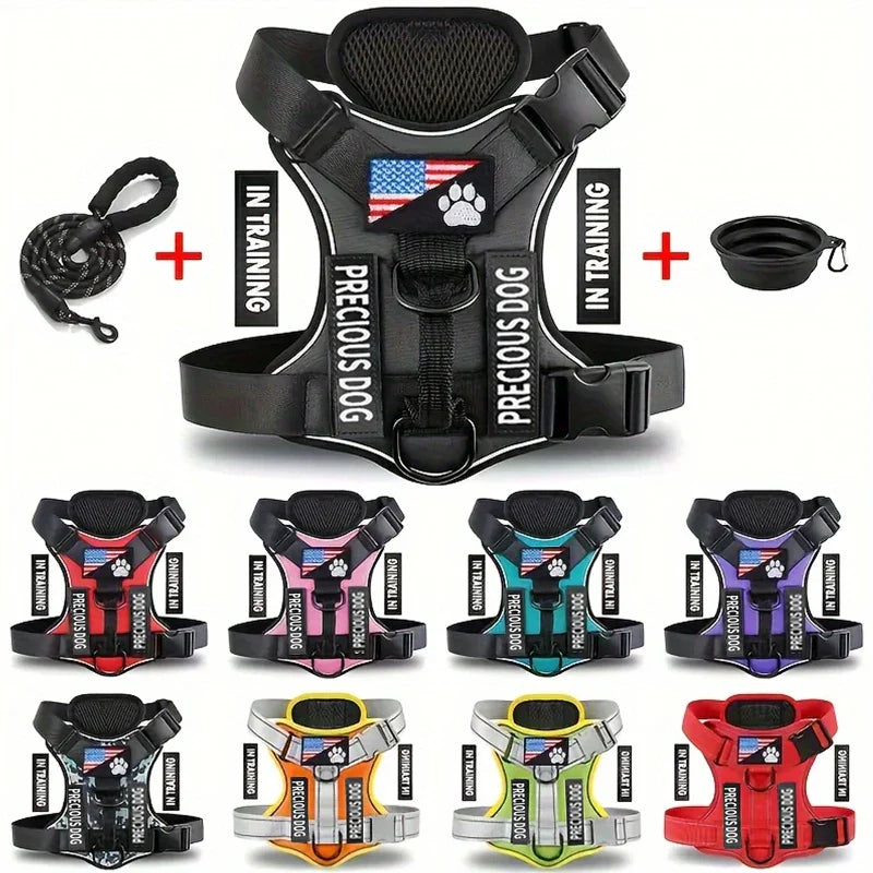 Service Dog Harness Leash Set with Folding Bowl