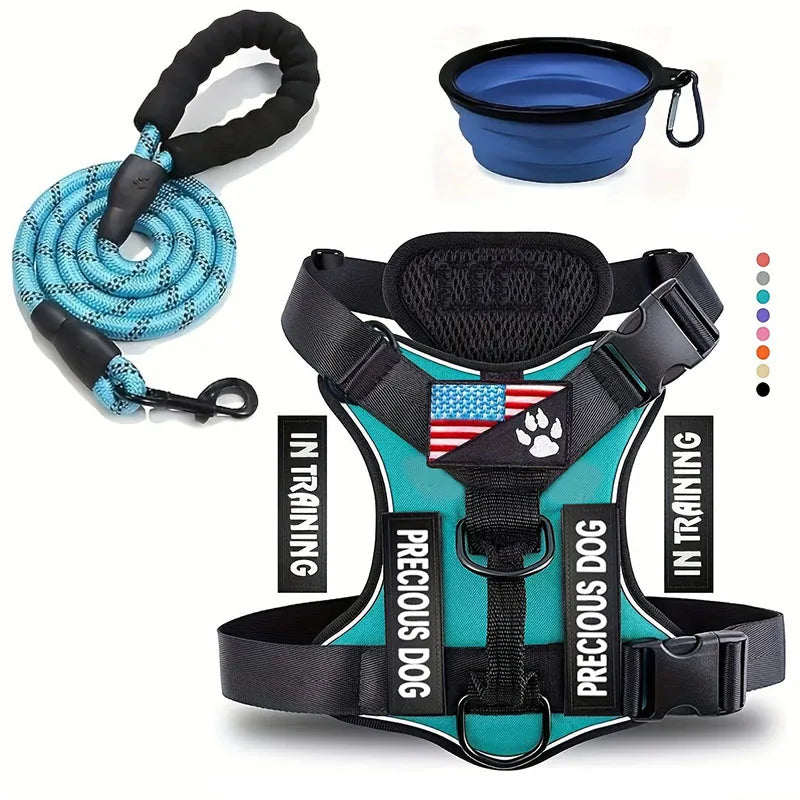 Service Dog Harness Leash Set with Folding Bowl