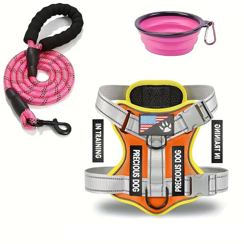 Service Dog Harness Leash Set with Folding Bowl