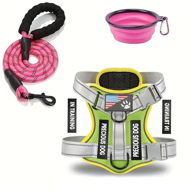 Service Dog Harness Leash Set with Folding Bowl