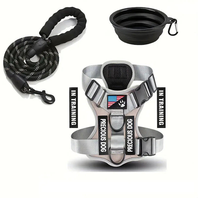 Service Dog Harness Leash Set with Folding Bowl