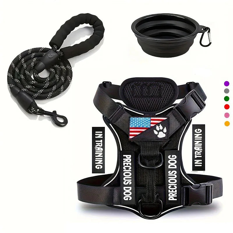Service Dog Harness Leash Set with Folding Bowl