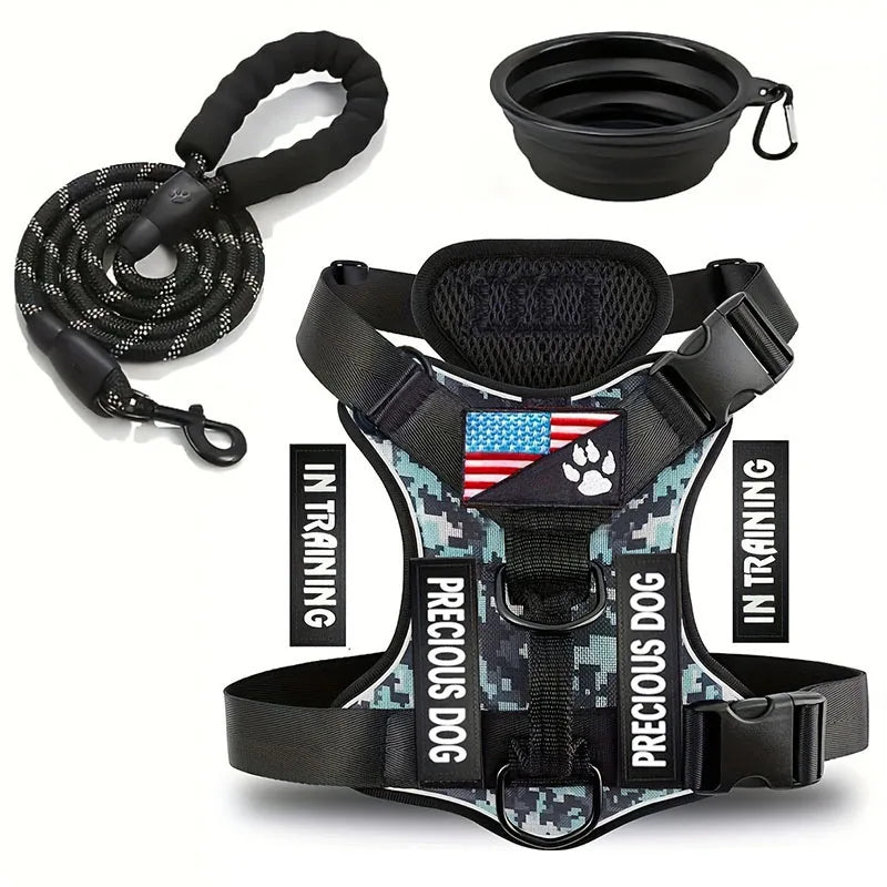 Service Dog Harness Leash Set with Folding Bowl