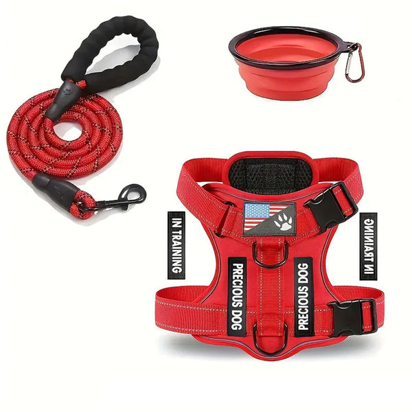 Service Dog Harness Leash Set with Folding Bowl