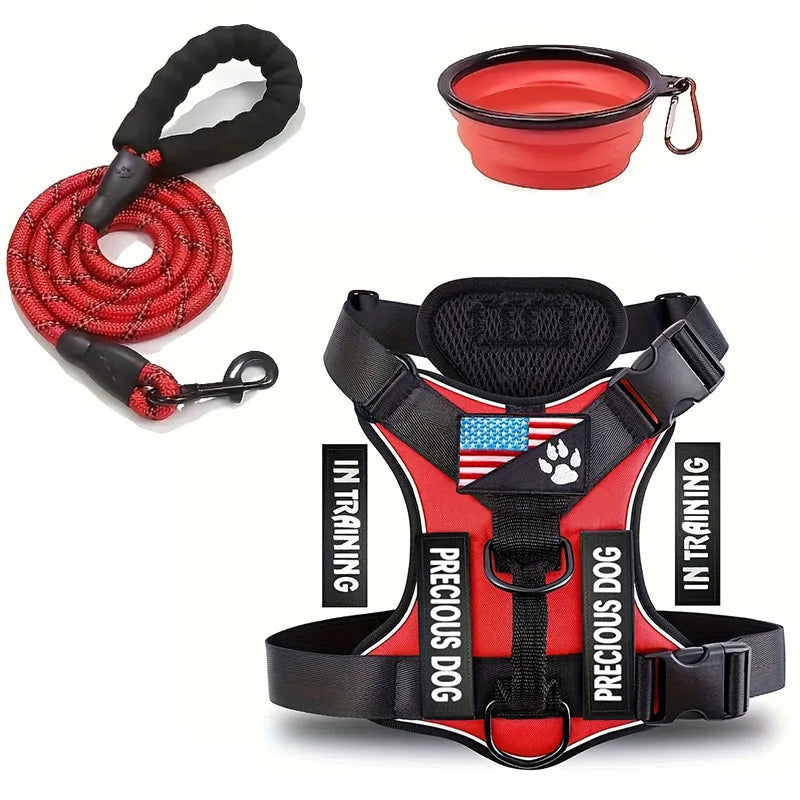 Service Dog Harness Leash Set with Folding Bowl