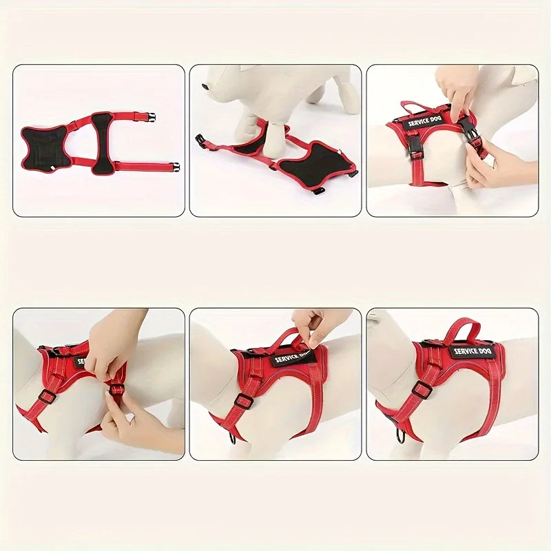Service Dog Harness Leash Set with Folding Bowl