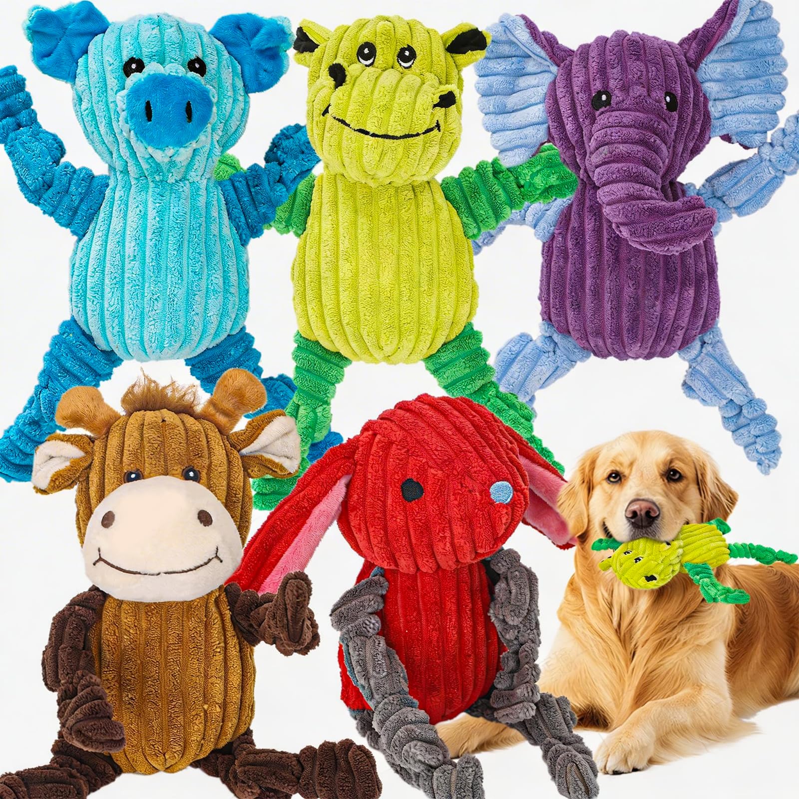 5-Pack Durable Squeaky Plush Dog Toy Bundle Set