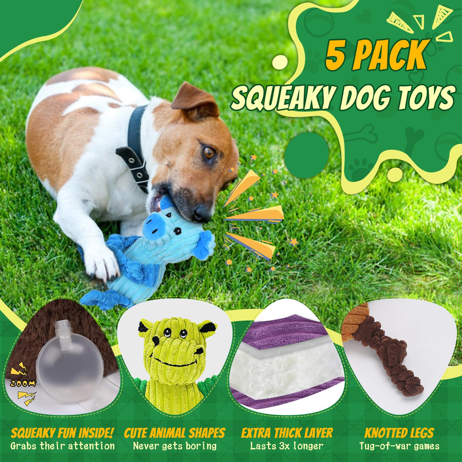 5-Pack Durable Squeaky Plush Dog Toy Bundle Set
