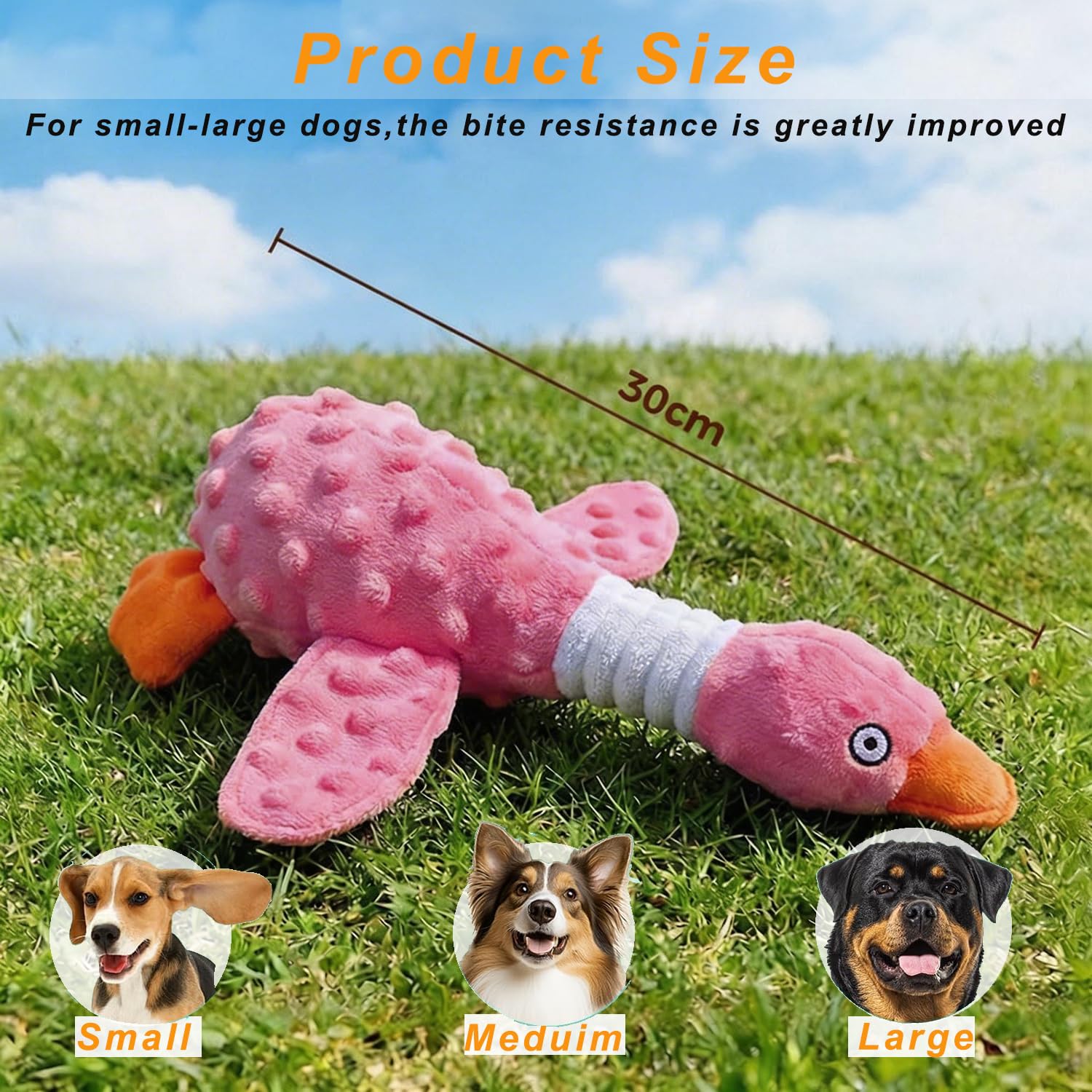 Durable Squeaky Crinkle Duck Plush Dog Toy Pink