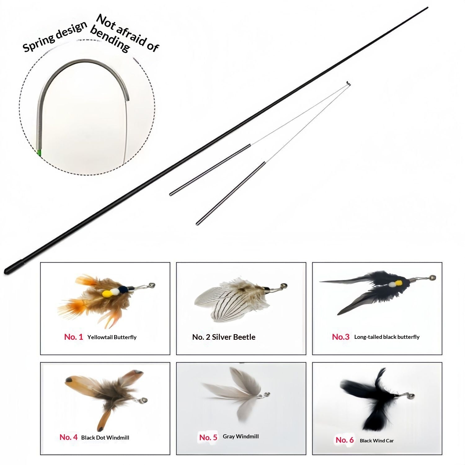 Insect Feather Replacement Cat Toy Head with Bell