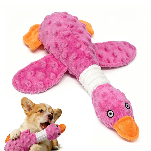 Durable Squeaky Crinkle Duck Plush Dog Toy Pink