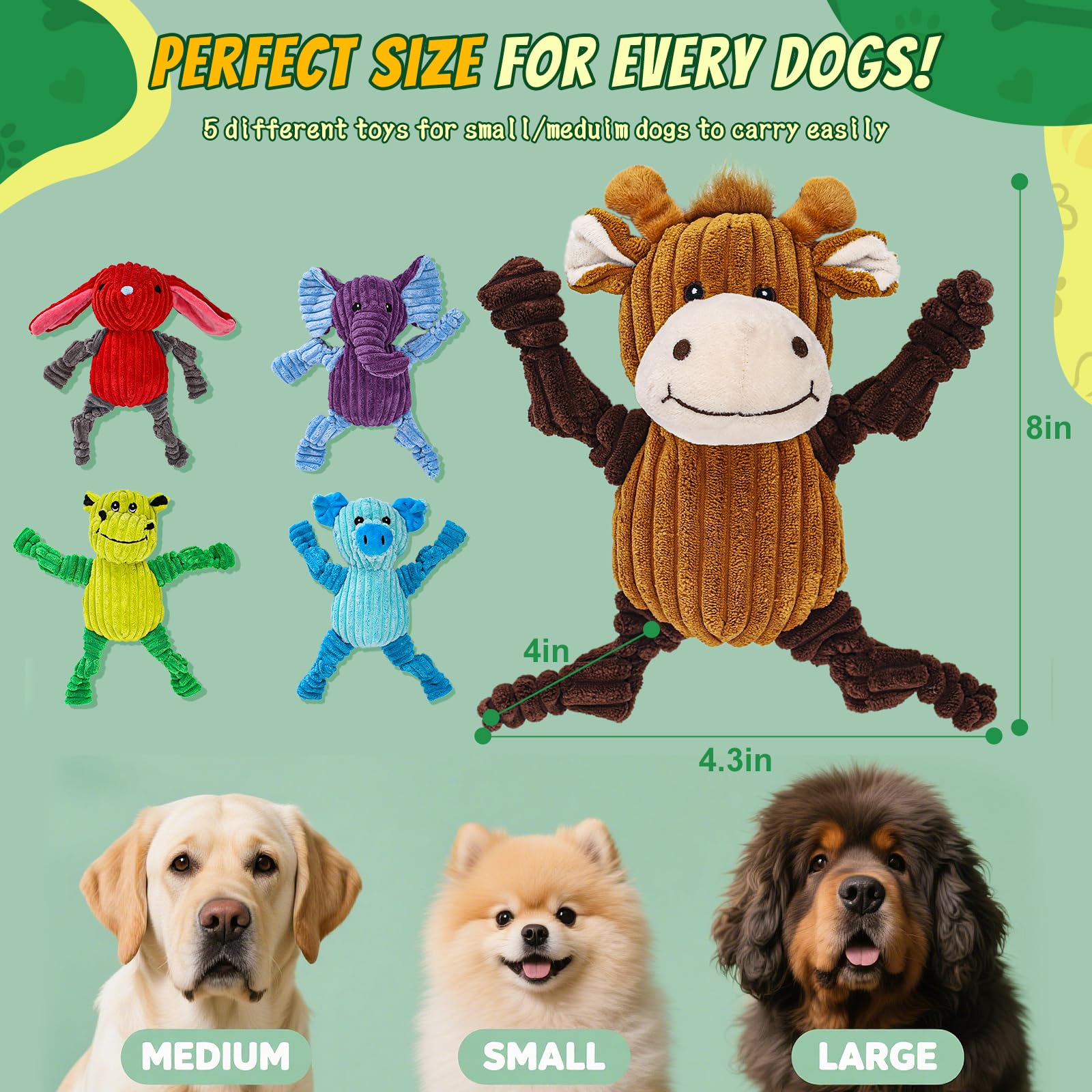 5-Pack Durable Squeaky Plush Dog Toy Bundle Set