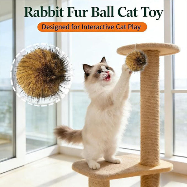 Rabbit Fur Ball Cat Toy for Interactive Enrichment Play