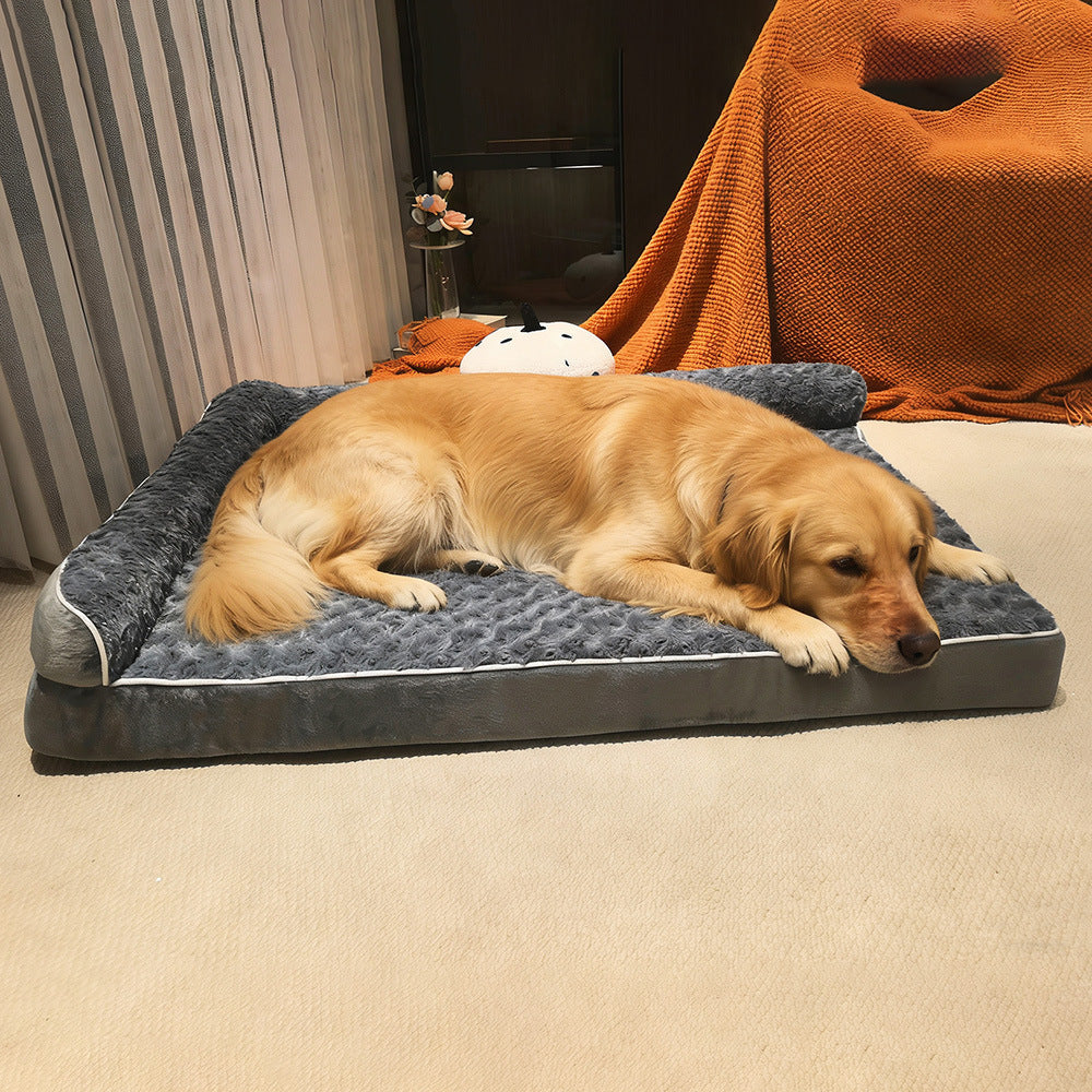 L-Shaped Rose Velvet Pet Sofa Bed Washable Comfort
