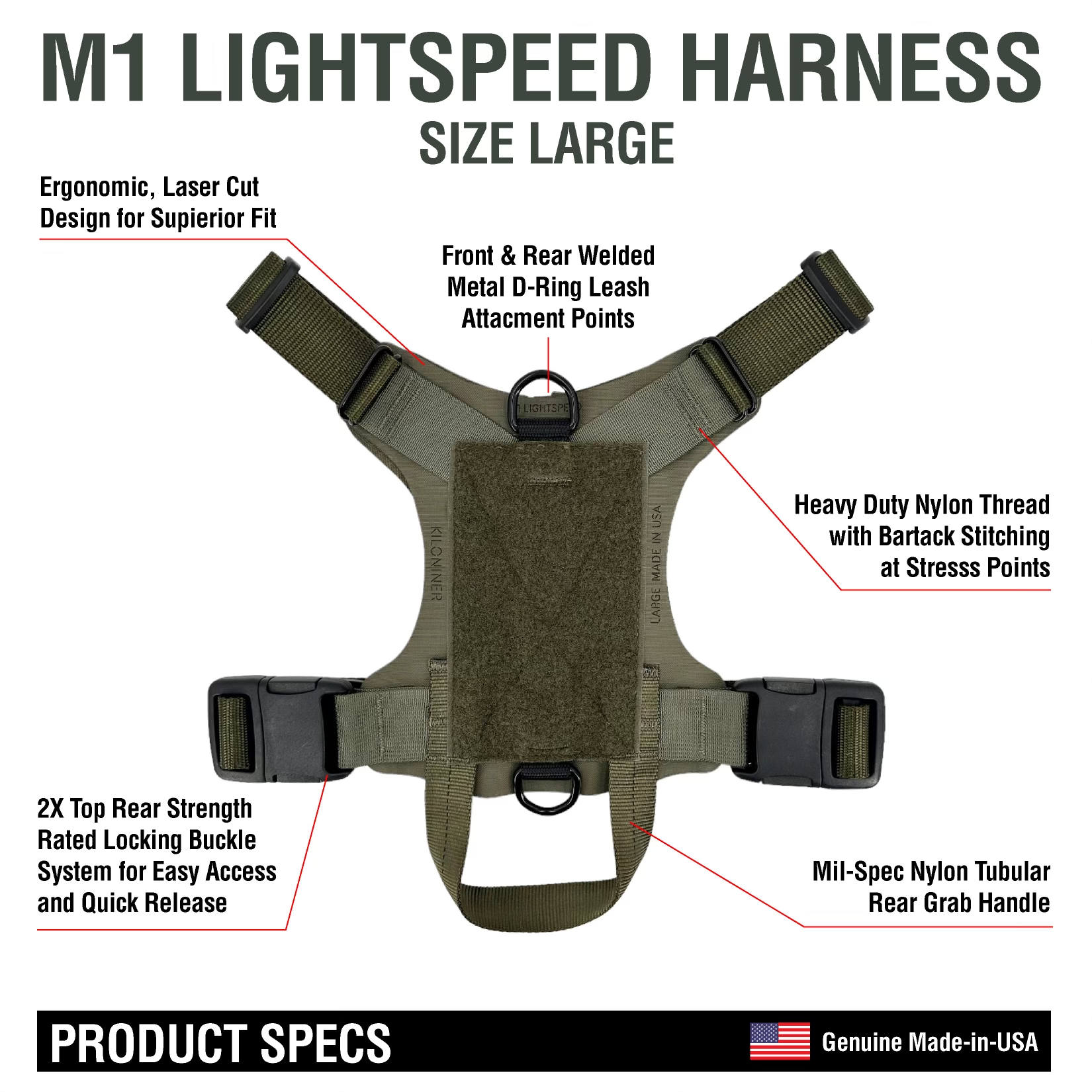 K9R M1 LightSpeed Dog Harness for Large Dogs