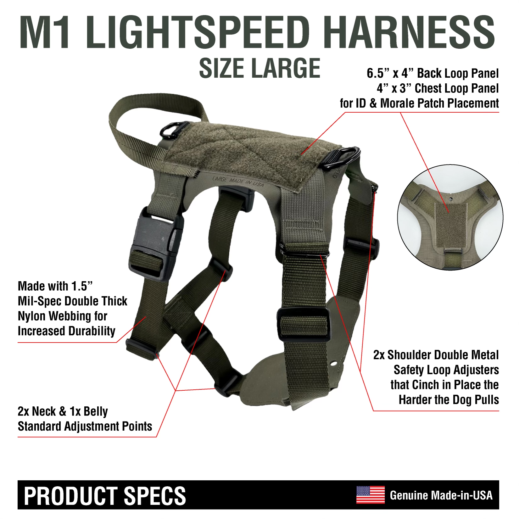 K9R M1 LightSpeed Dog Harness for Large Dogs